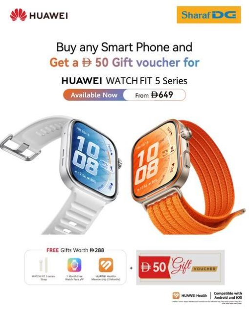 Get An AED 50 Gift Voucher For The HUAWEI Watch Fit 5