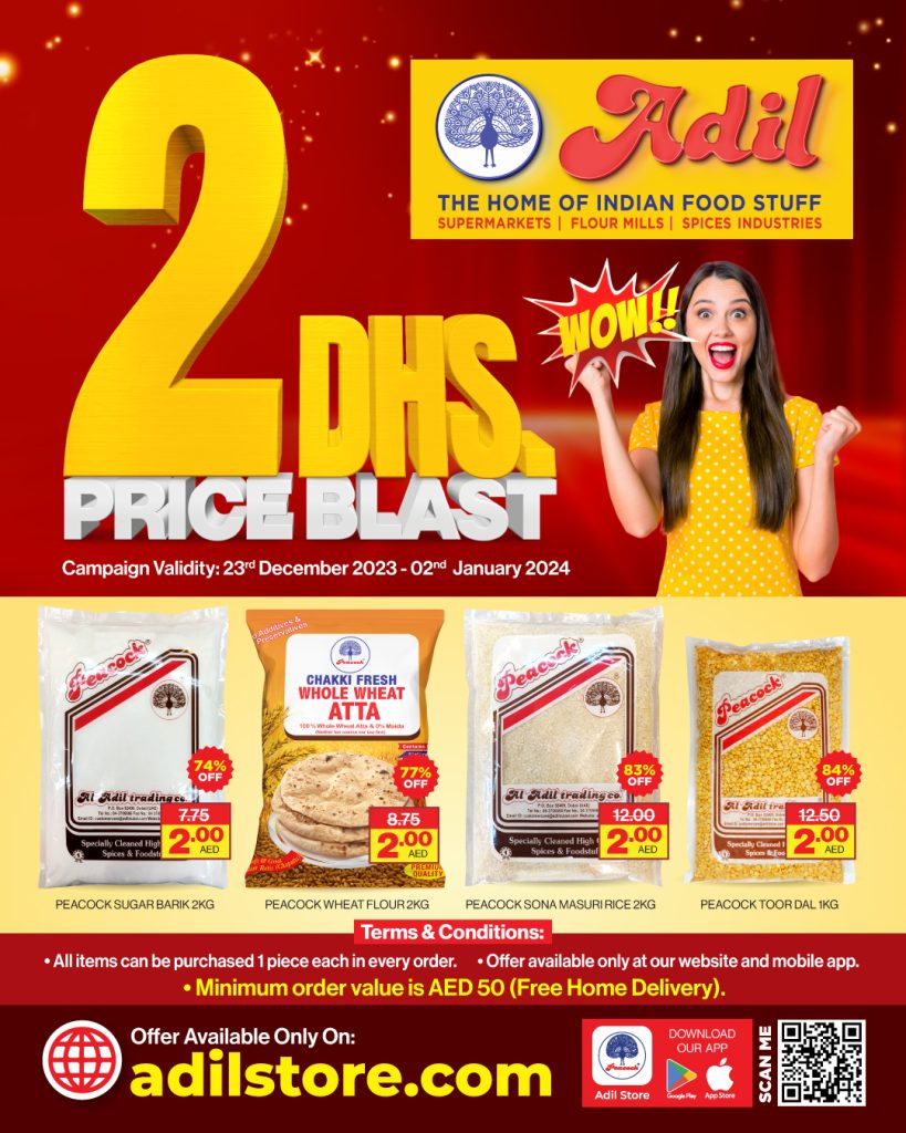 2AED PRICEBLAST AT A; ADILTRADING STORES